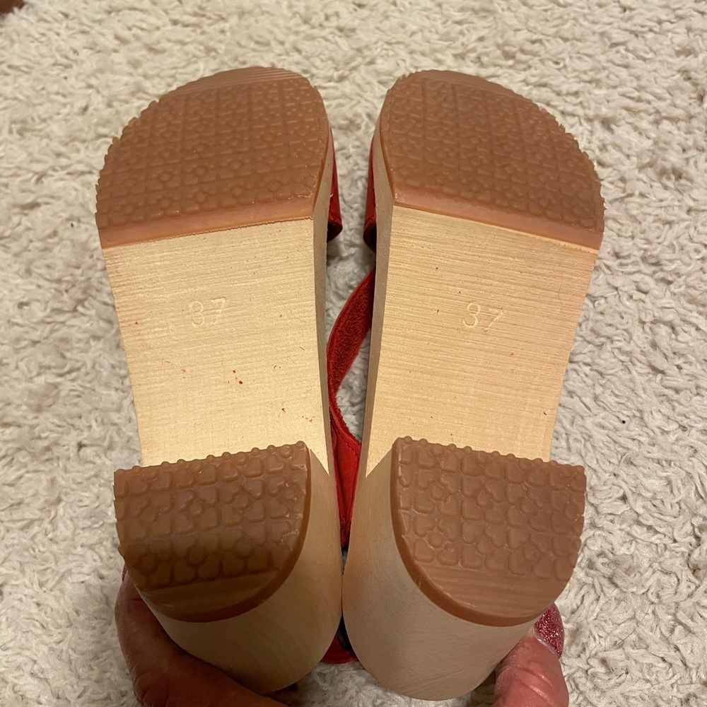 Sandgren Clog Sandals Red Nubuck Leather - Picture 7 of 12